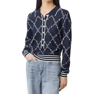 NEW SUNCOO palmaros two-tone fancy polo sweater in night blue